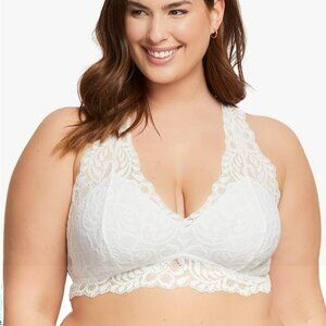 Women’s Plus Size Lace Bralette Unpadded Wireless Sexy Racerback Lace Bra